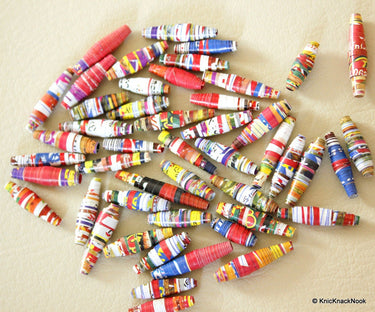 Hand Rolled Recycled Paper Beads Multicoloured x 25